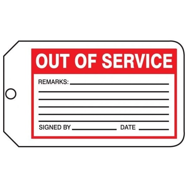 Accuform Safety Tags, OUT OF SERVICE, 5.75in x 3.25in, RP-Plastic, 5PK MMT329PTM - main